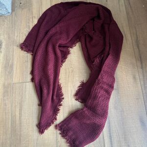 Women Burgundy Scarf Open Weave Square Knit Wrap